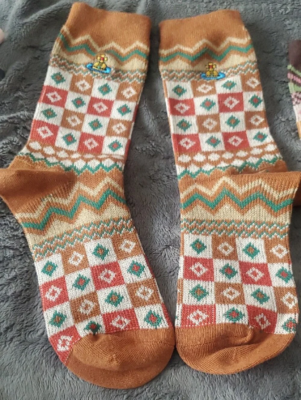 Vivienne Westwood 🍁🍂Fall 🍁🍂Rust, Cream & Teal GeoCrew Socks